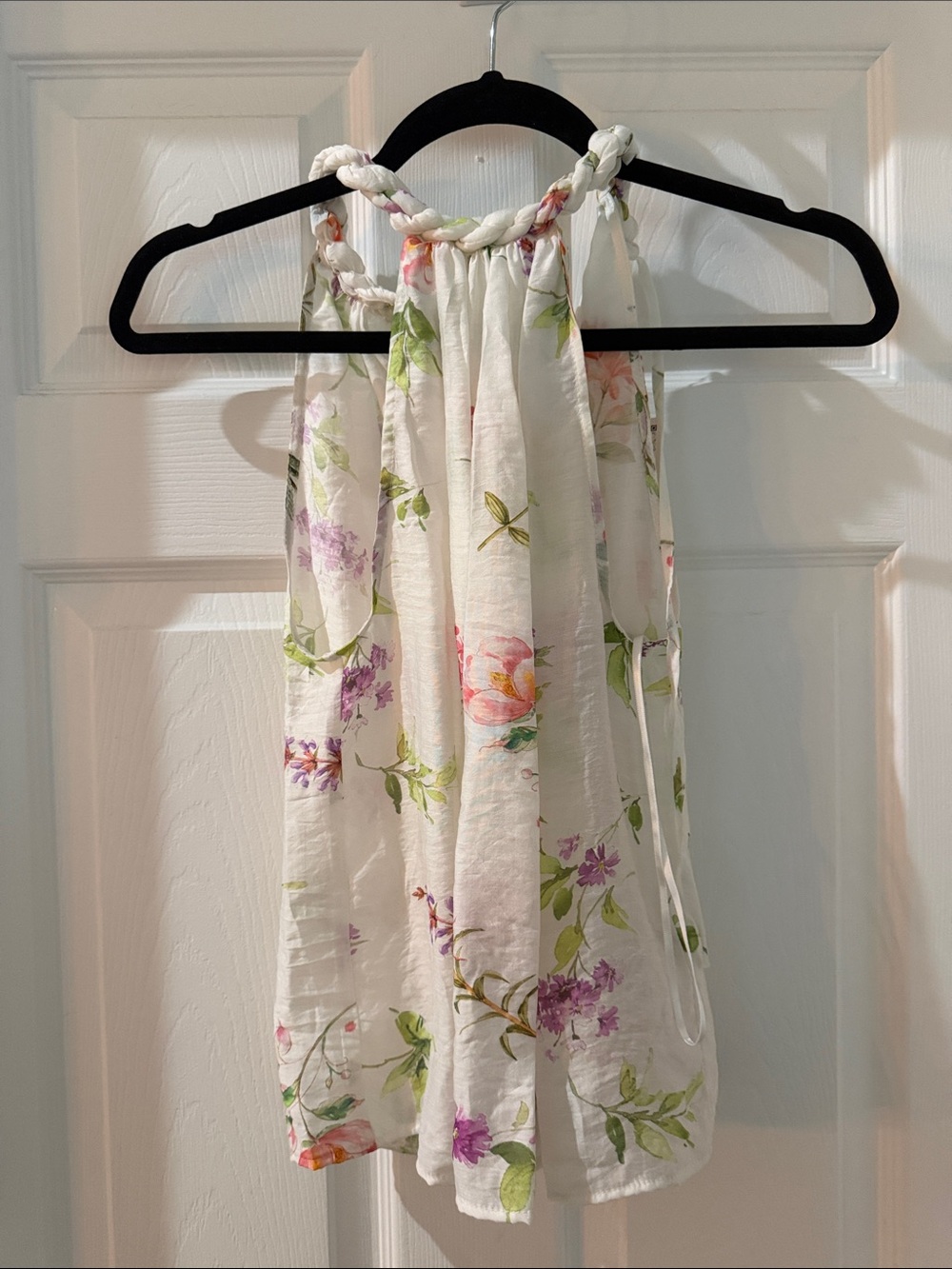 NWT Zara White Floral Halter Top with Braided Straps
